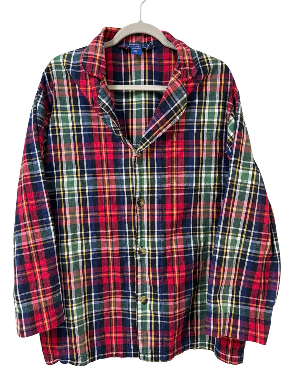 Pendleton plaid cotton pajama sleep shirt red green tartan women’s LARGE cozy